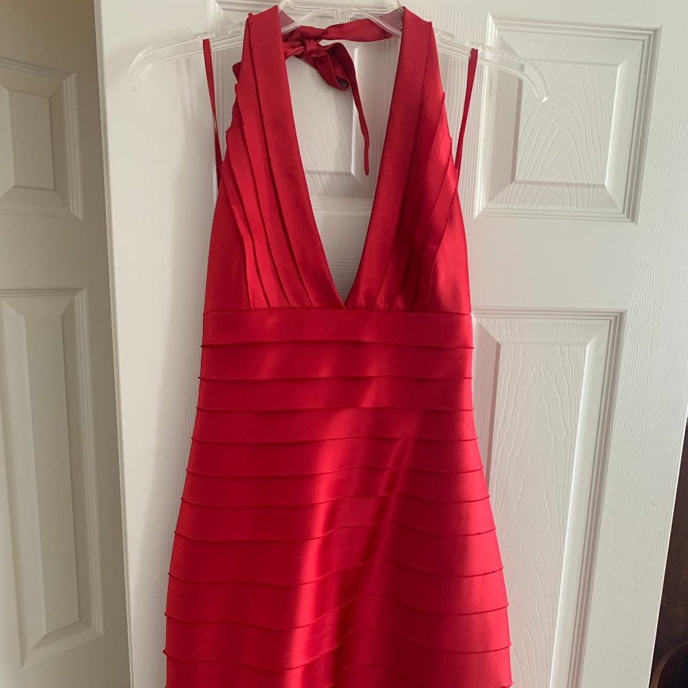 Vintage BCBG Red Satin Layered Halter Dress